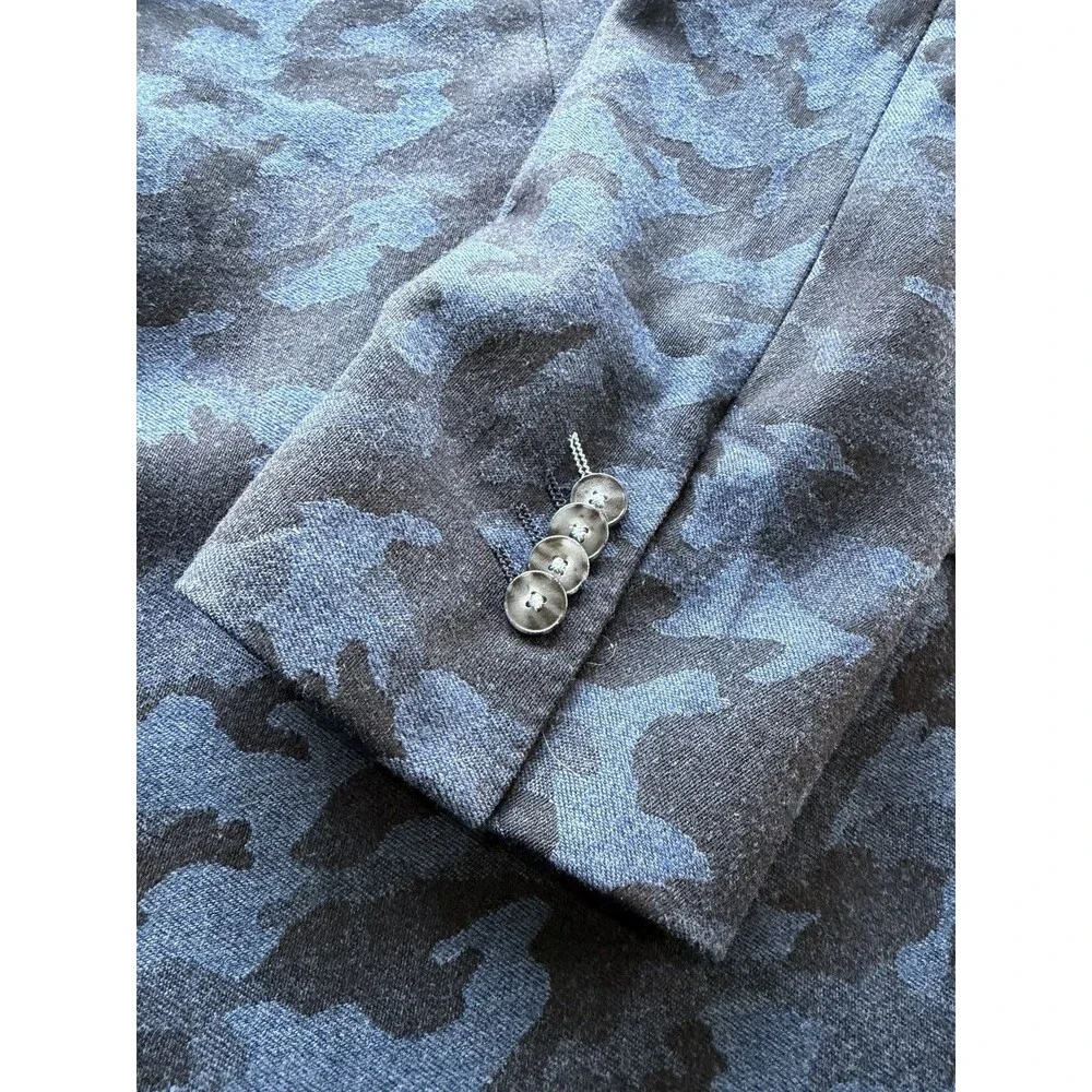 Robert Graham 44-46 Blue Camouflage Wool & Cashmere Blend Flannel Blazer 24X30